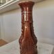 Vintage Amphora Vase: Large Brown Glazed Pottery with Grape Motif