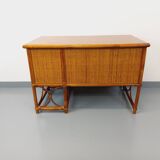 Vintage desk in rattan, woven rattan and wood, Maugrion style Roche-Bobois