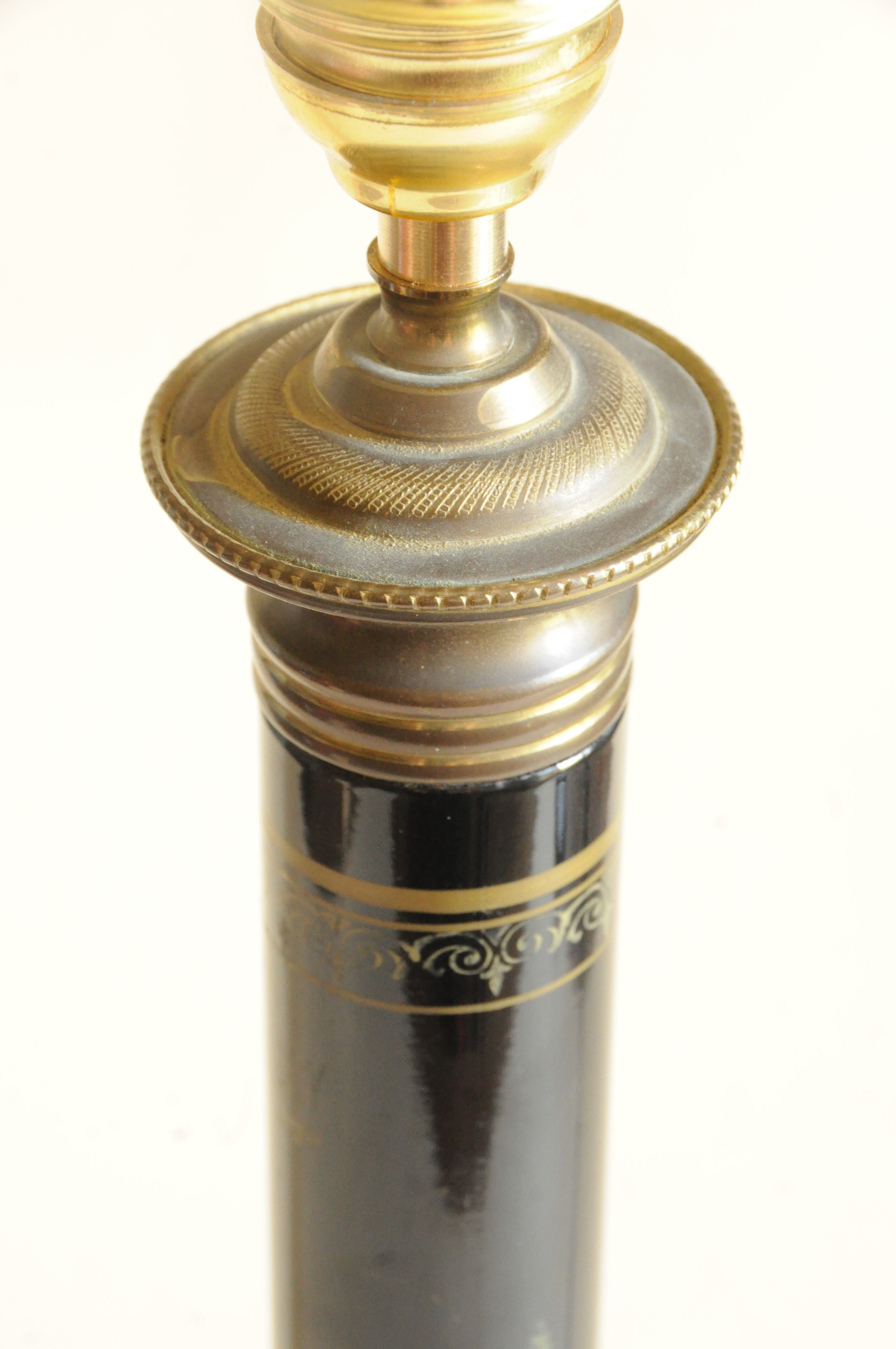 Vintage Lamp - Metal, Marble and Brass Column - Empire Style - Black and Gold