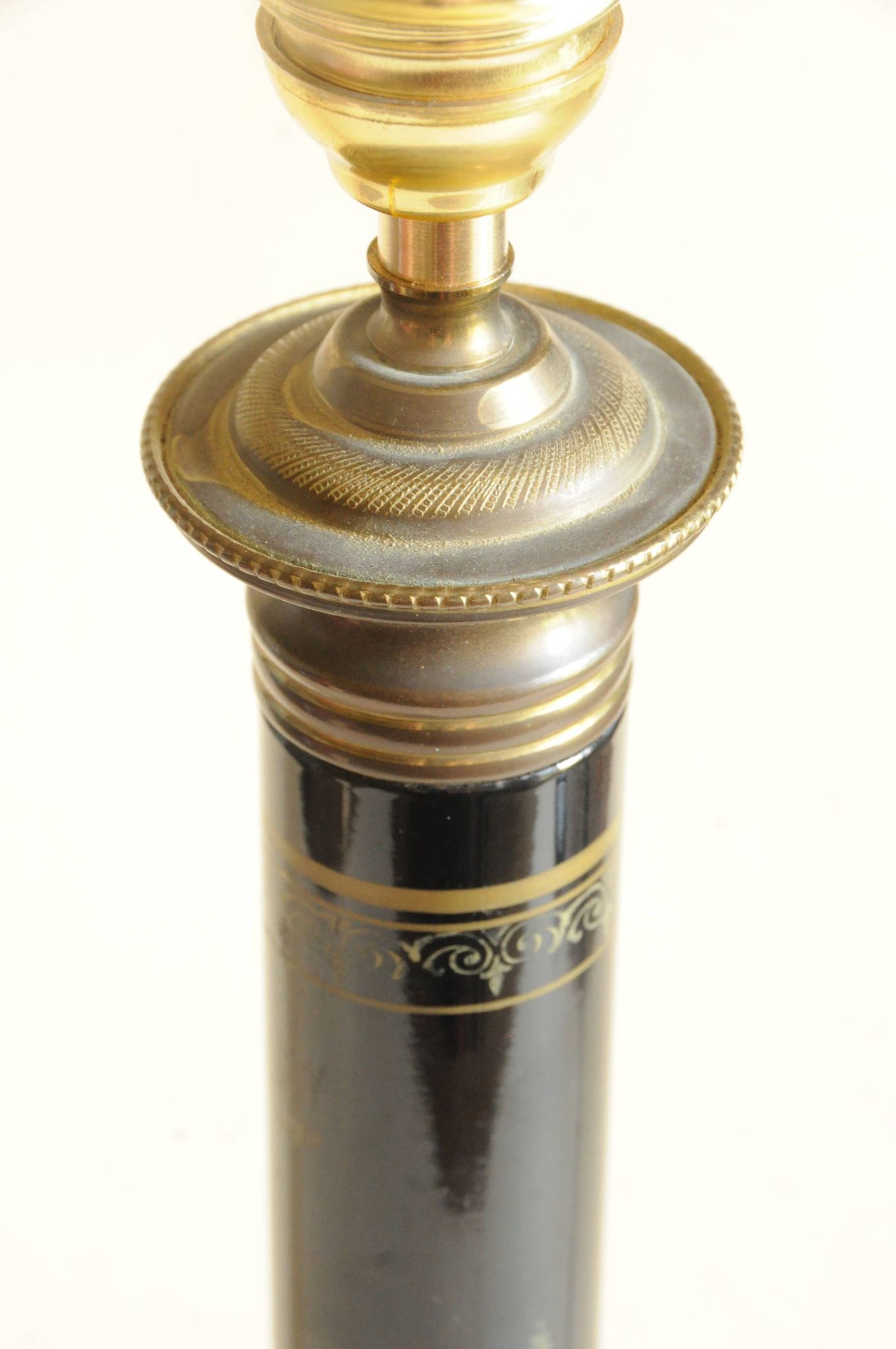 Vintage Lamp - Metal, Marble and Brass Column - Empire Style - Black and Gold