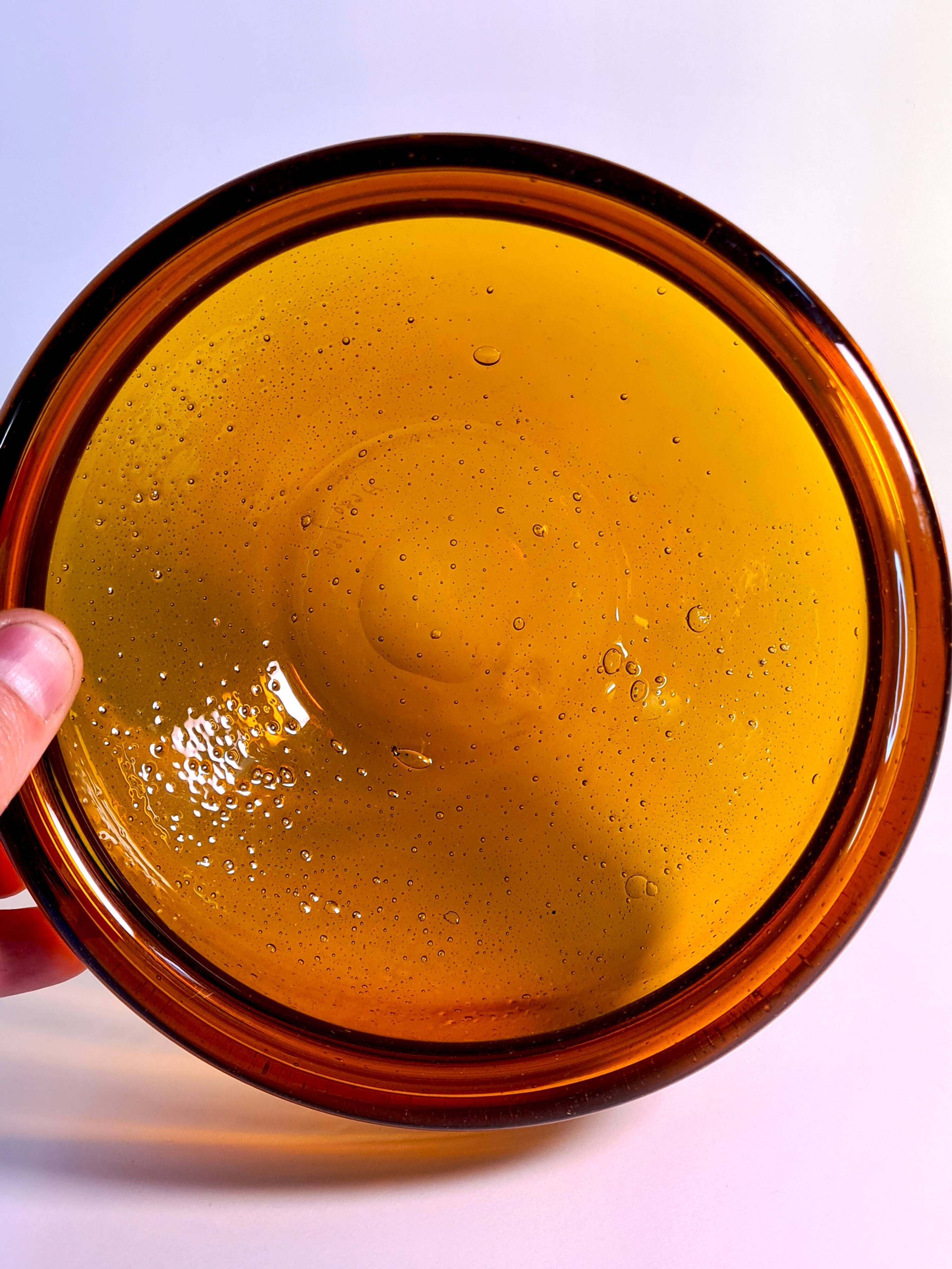 Vintage amber blown glass bowl - decorative bubbles