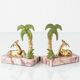 Pair of Art Deco Bookends in Pink Breccia Marble with Antelope and Palm Tree