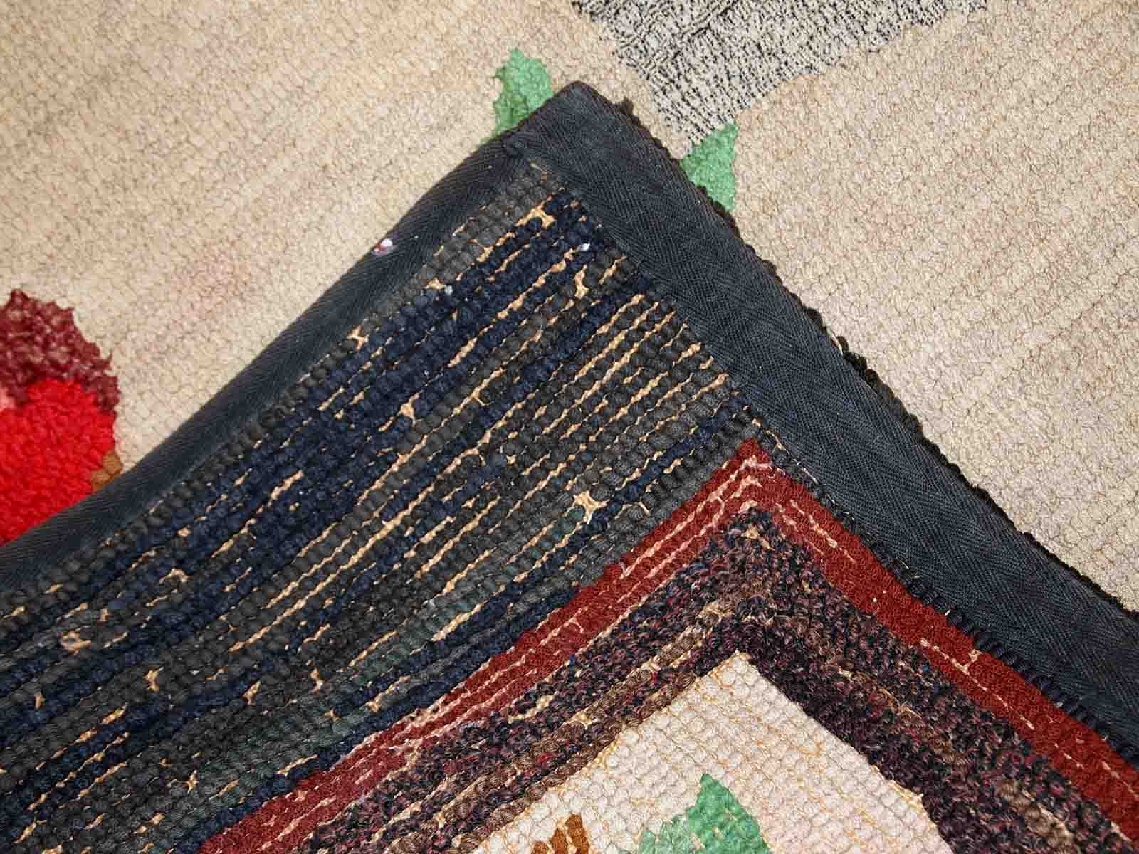 Old American Carpet Hooked handmade 78cm x 138cm 1920s, 1C705