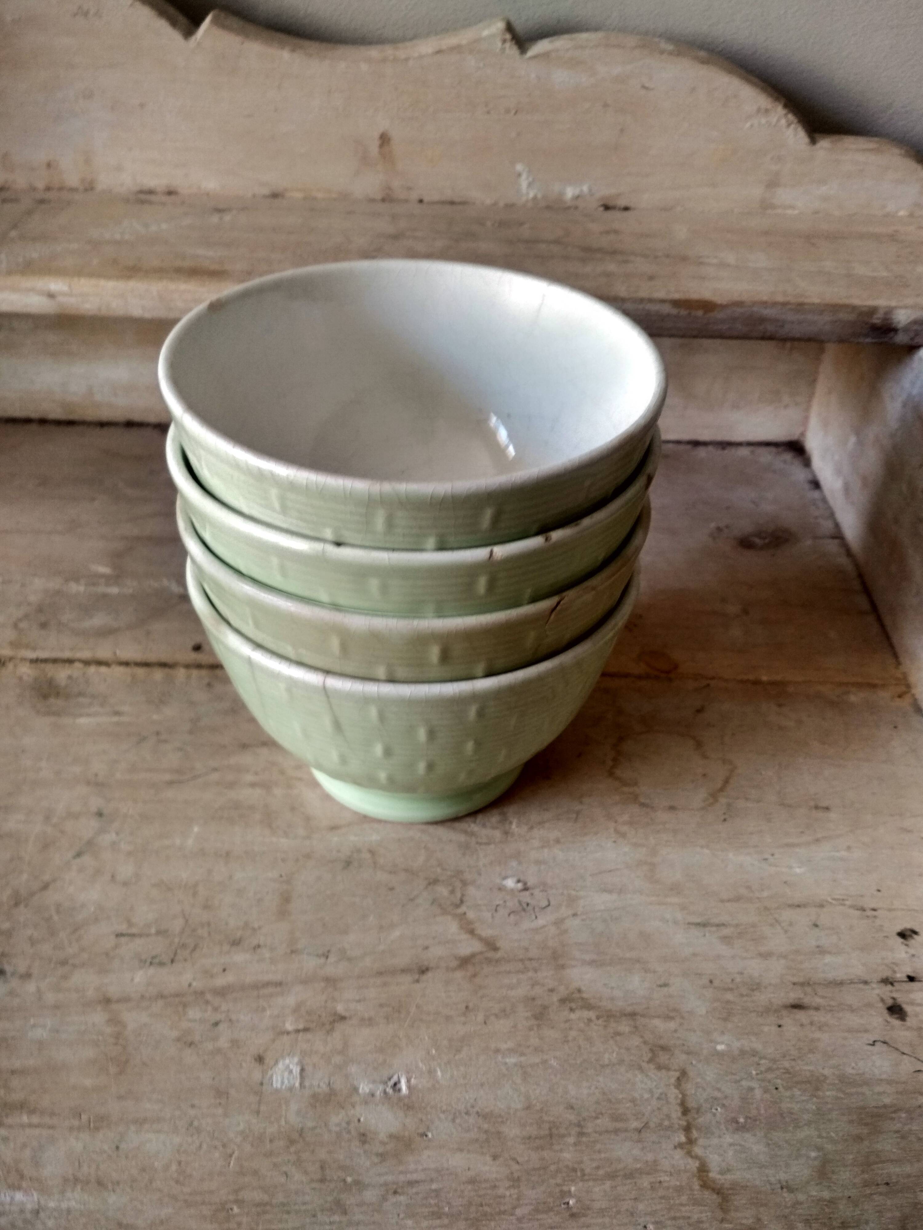 Set of 4 old celadon green bowls - "made Italy" breakfast