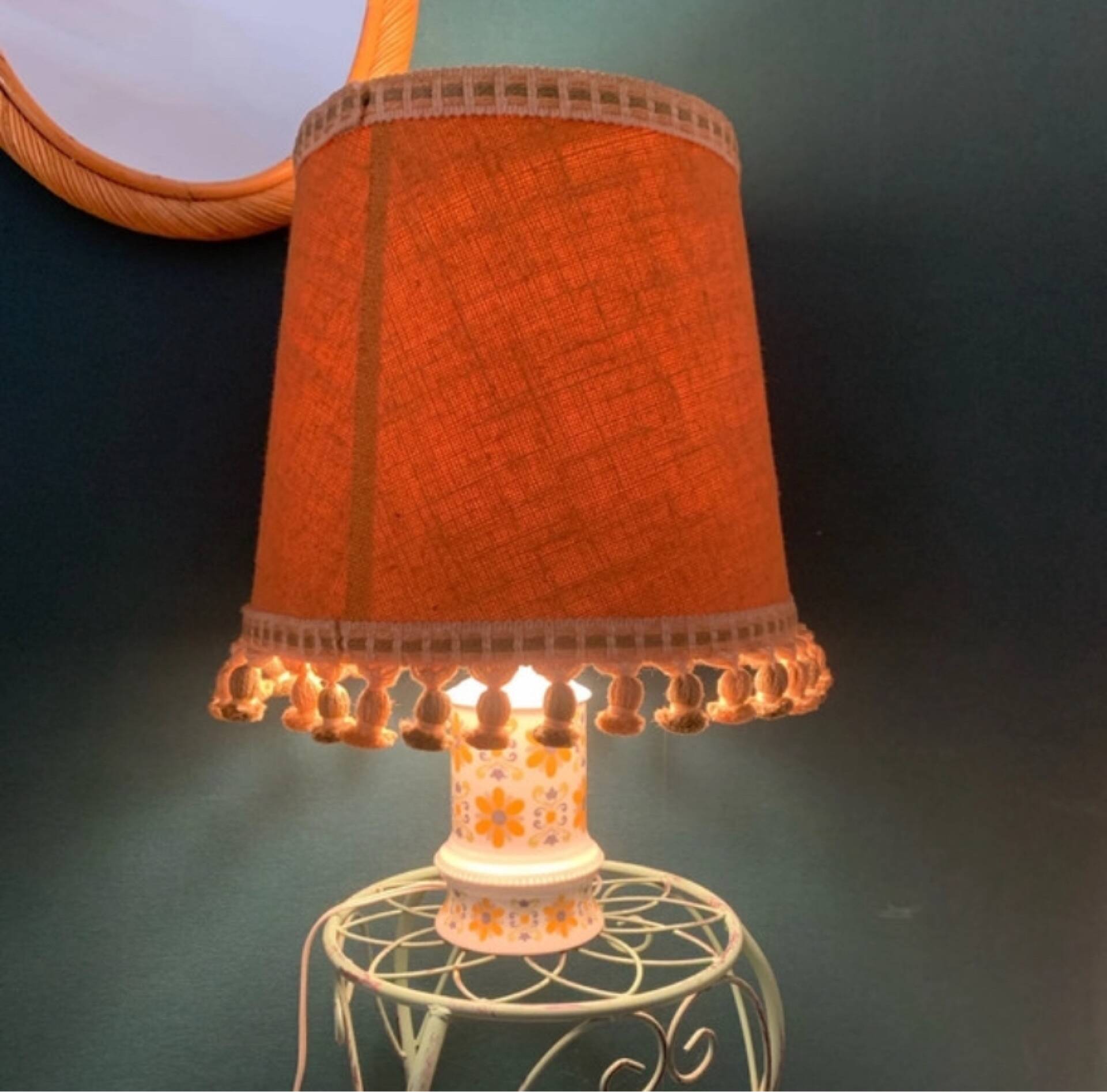 Vintage 1970 table lamp – Opaline base with floral print & shade f