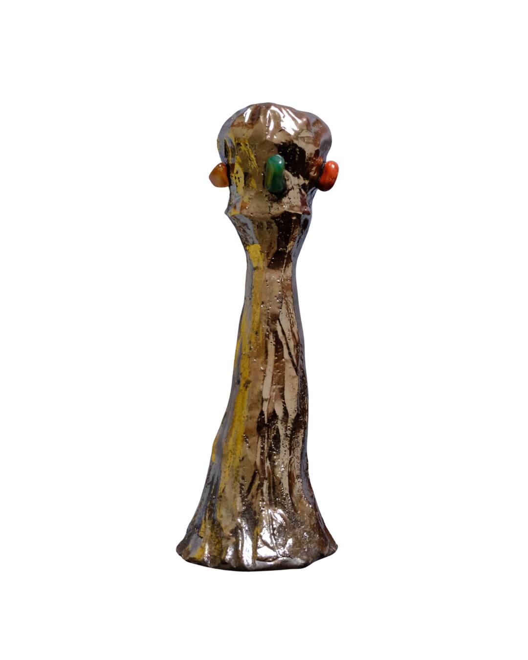 Handmade chrome candlestick with inlaid stones