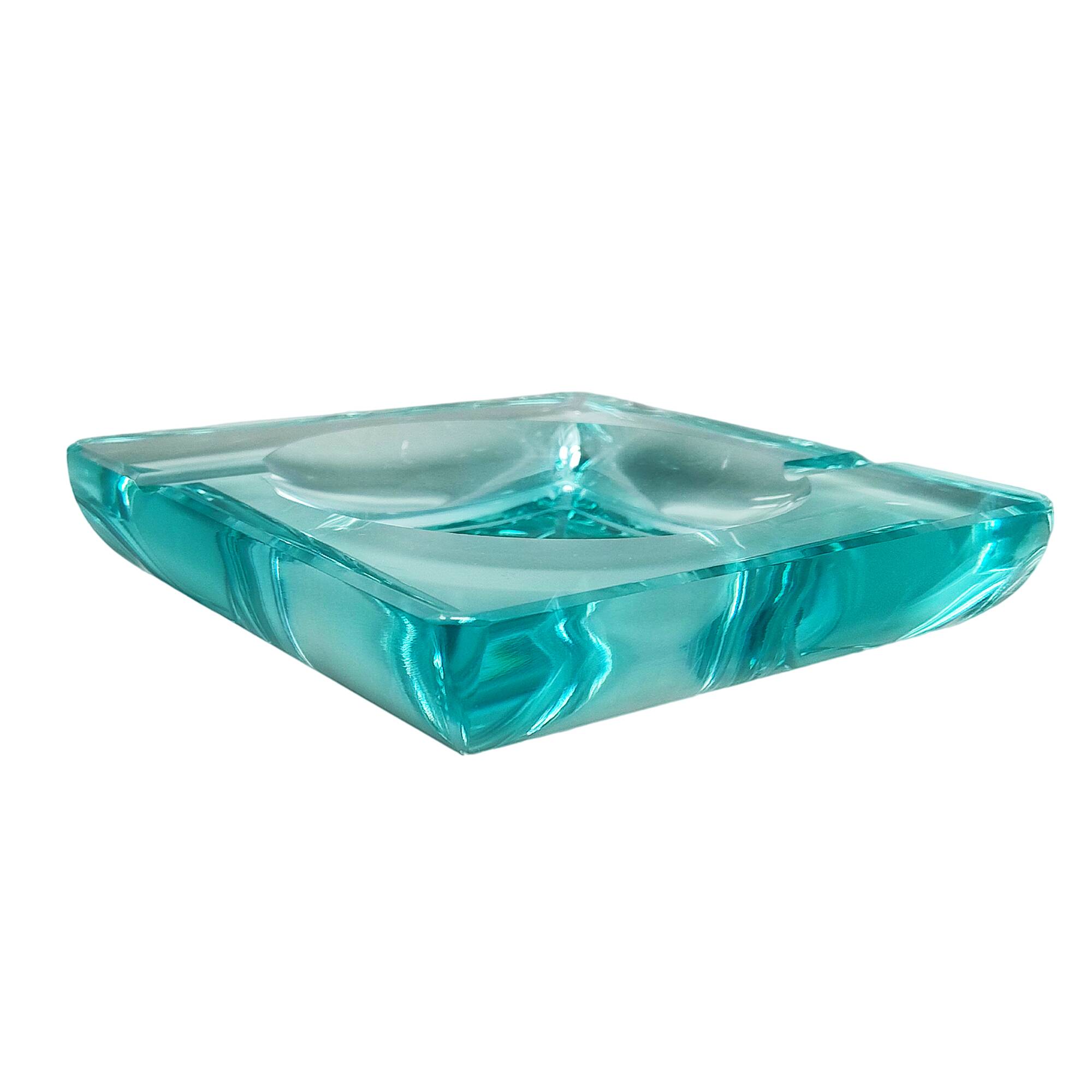 1970s mid-century aquamarine ashtray by Fontana Arte. Made in Italy