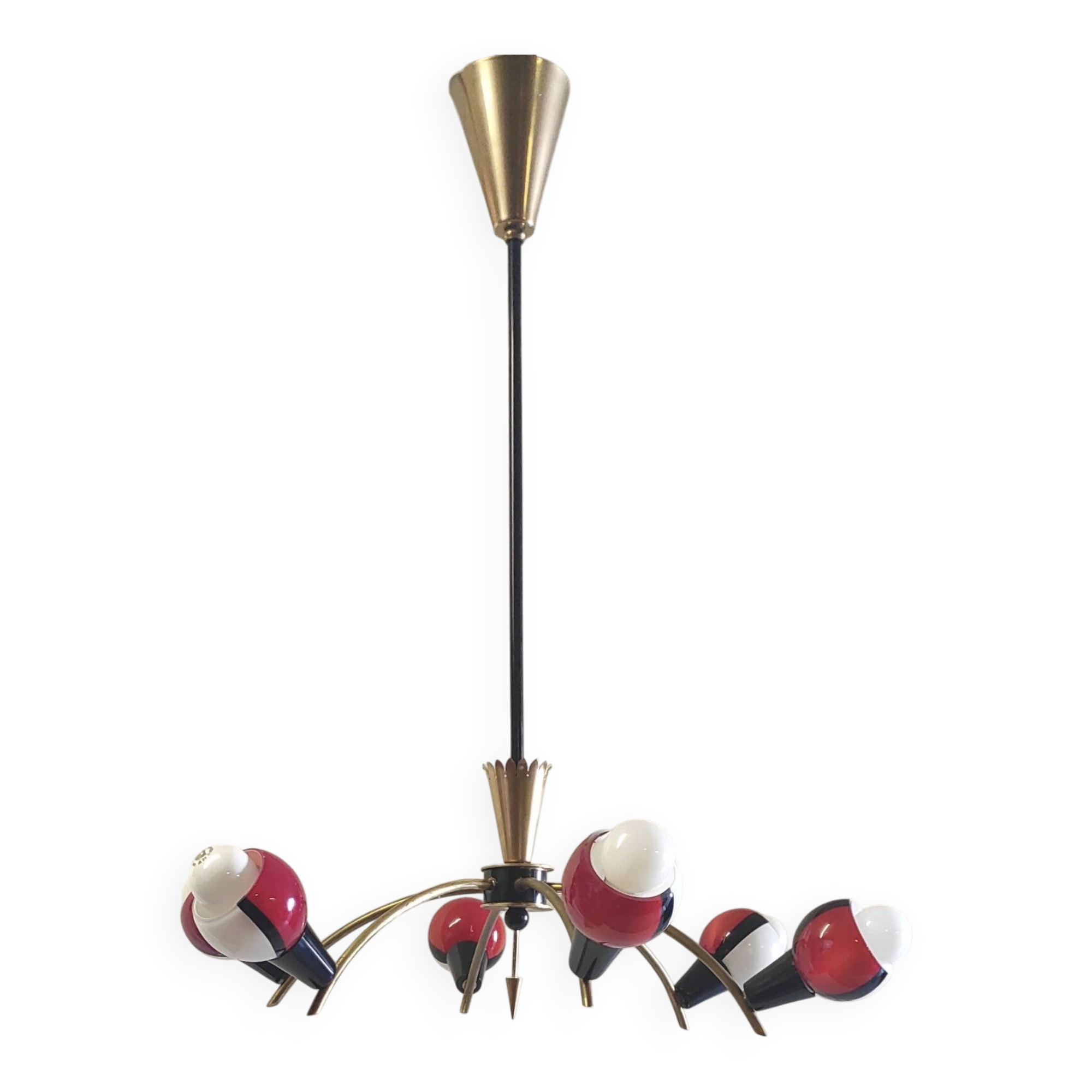 Chandelier with 6 lights in Stilnovo style and Murano glass - 1950s