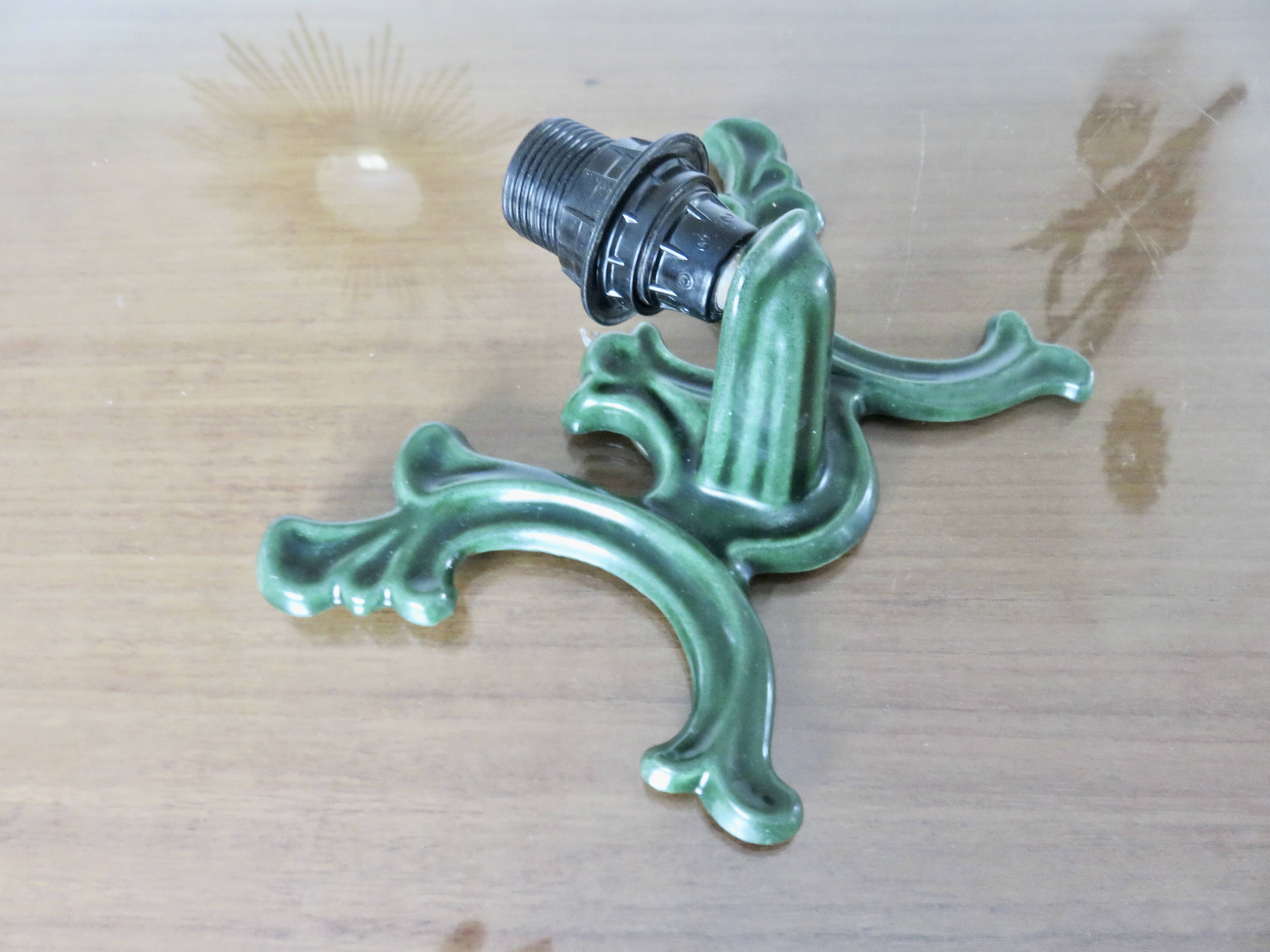 Series of 3 green enameled cast iron wall lights from the 30s and 40s