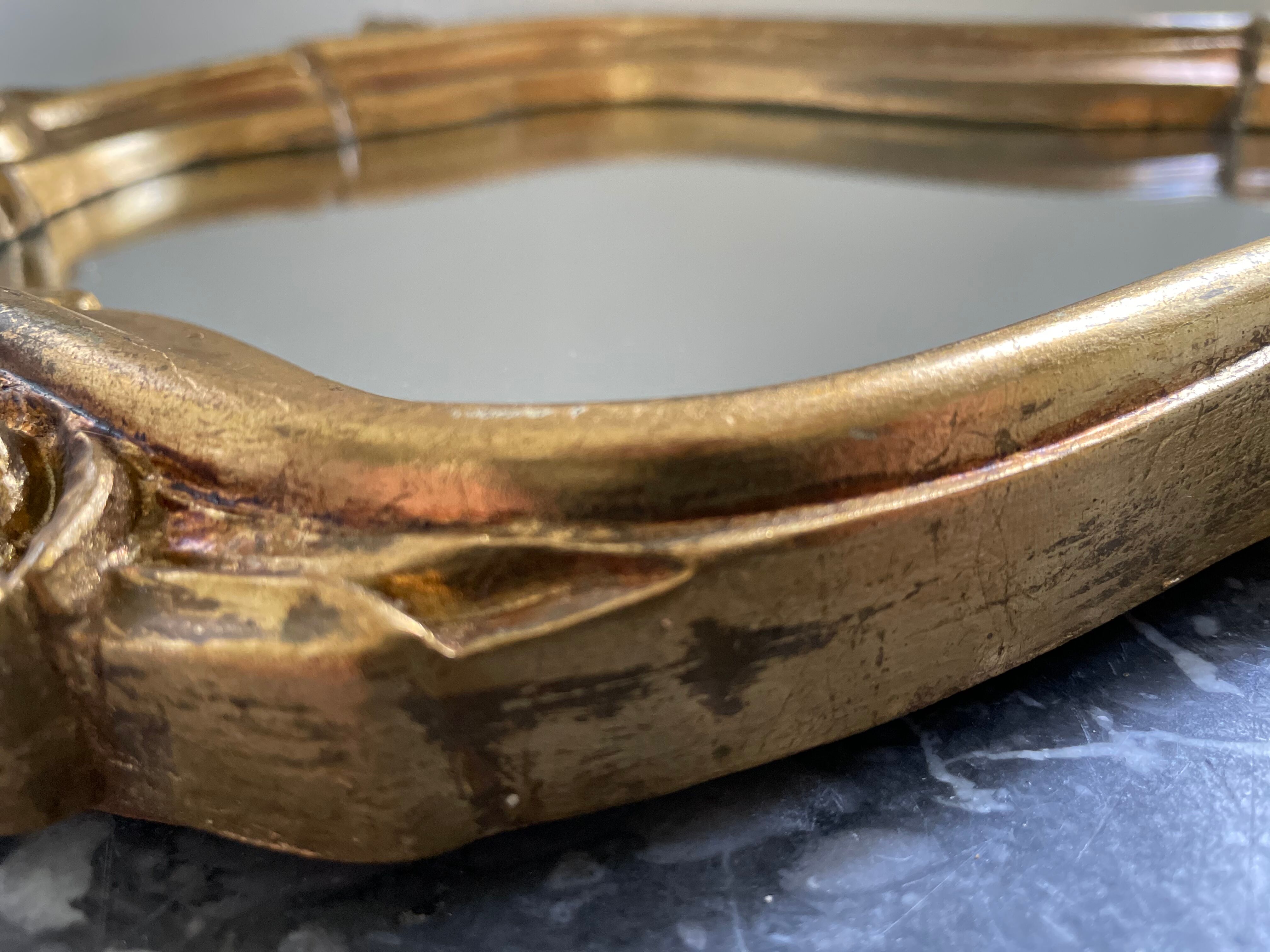 Golden mirror decorated with rose 60s - 43x23cm