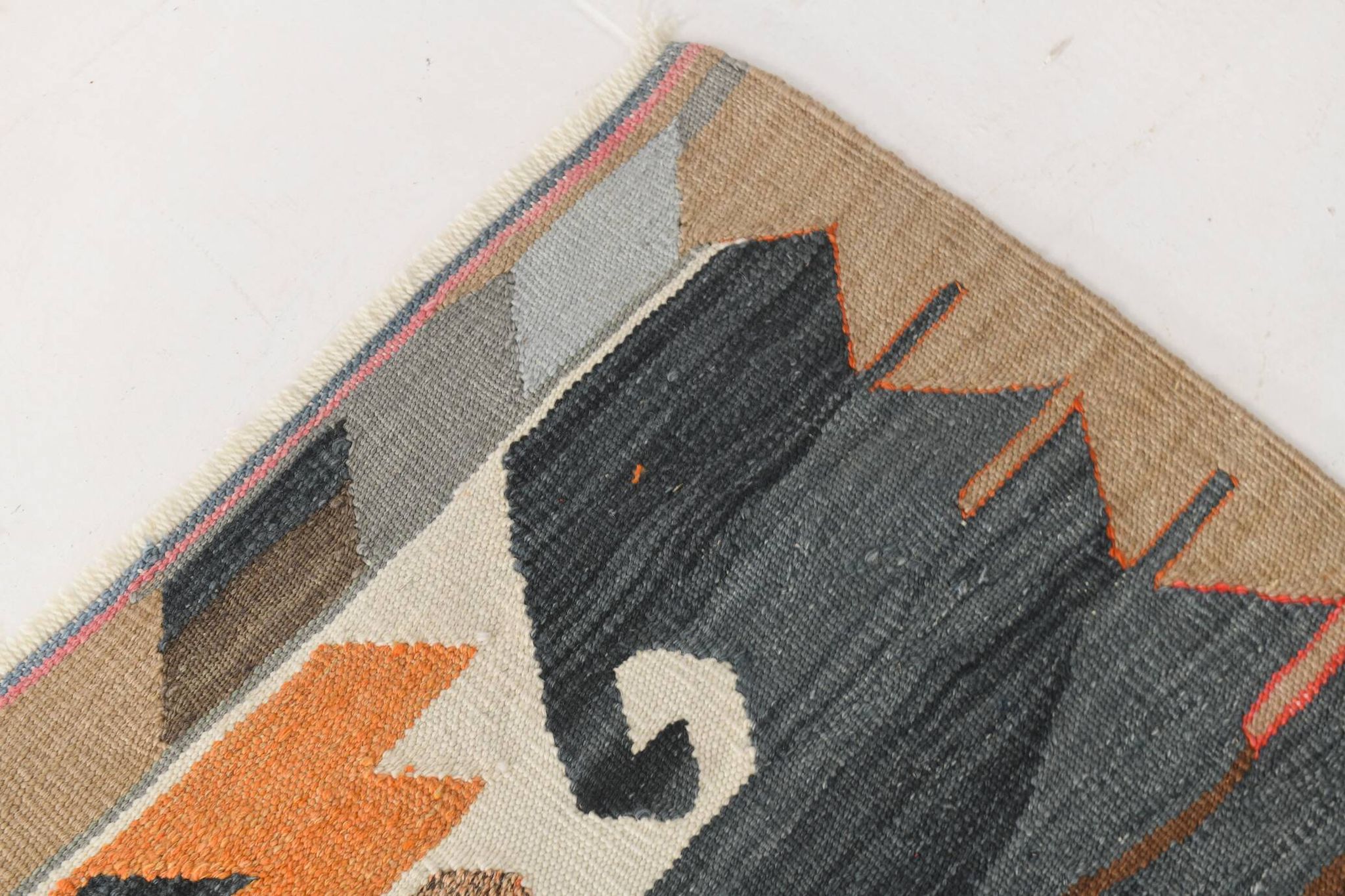 8x13 Geometric Style Kilim Rug, Turkish Vintage Kilim Rug, 253x370Cm