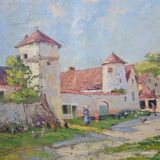 Hugues Fernand ROPION (1863-1938) "Les poules devant la ferme‘ Huile sur toile signée