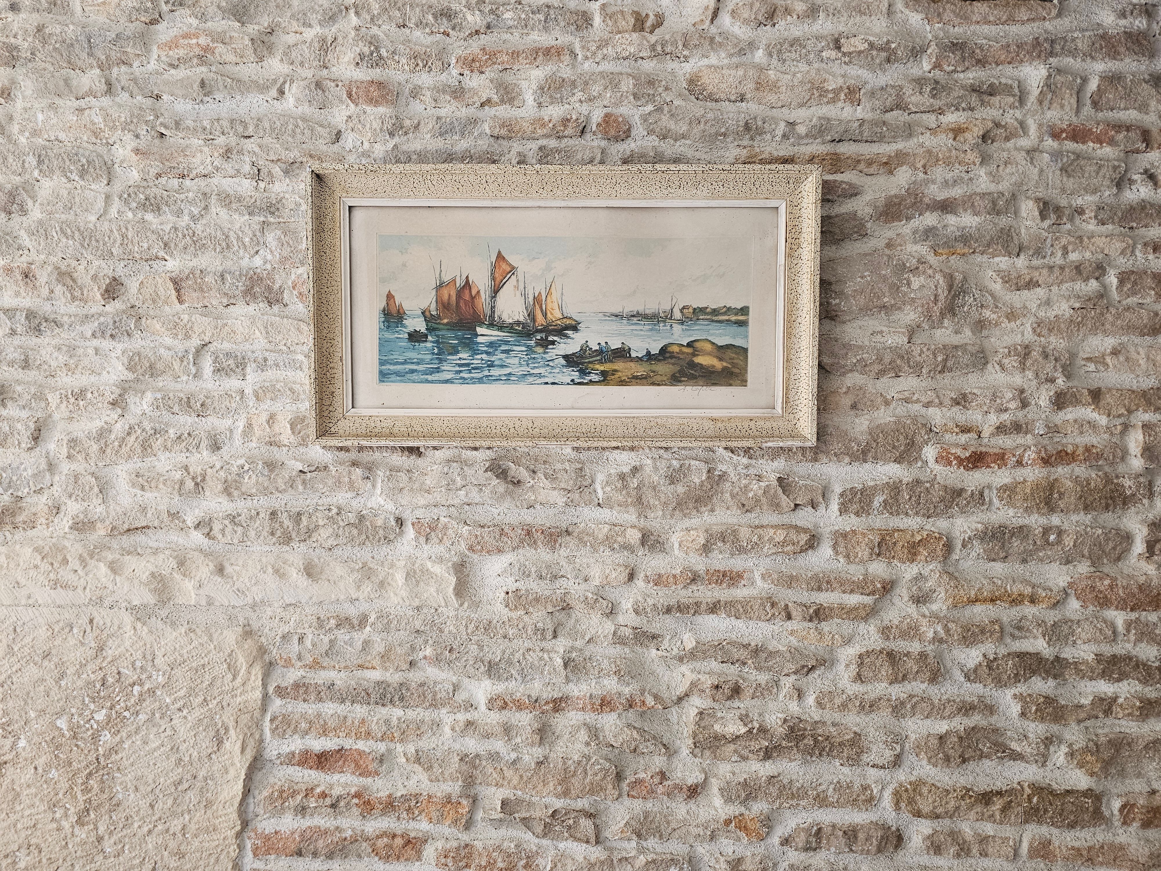 Lithograph Table - Marine Sailing Boats Brittany - Alphonse Lafitte (1872 -