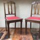 Pair of old chairs art deco in sculpted wood & vintage red leather seat