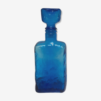 Blue molded empoli-style glass bottle