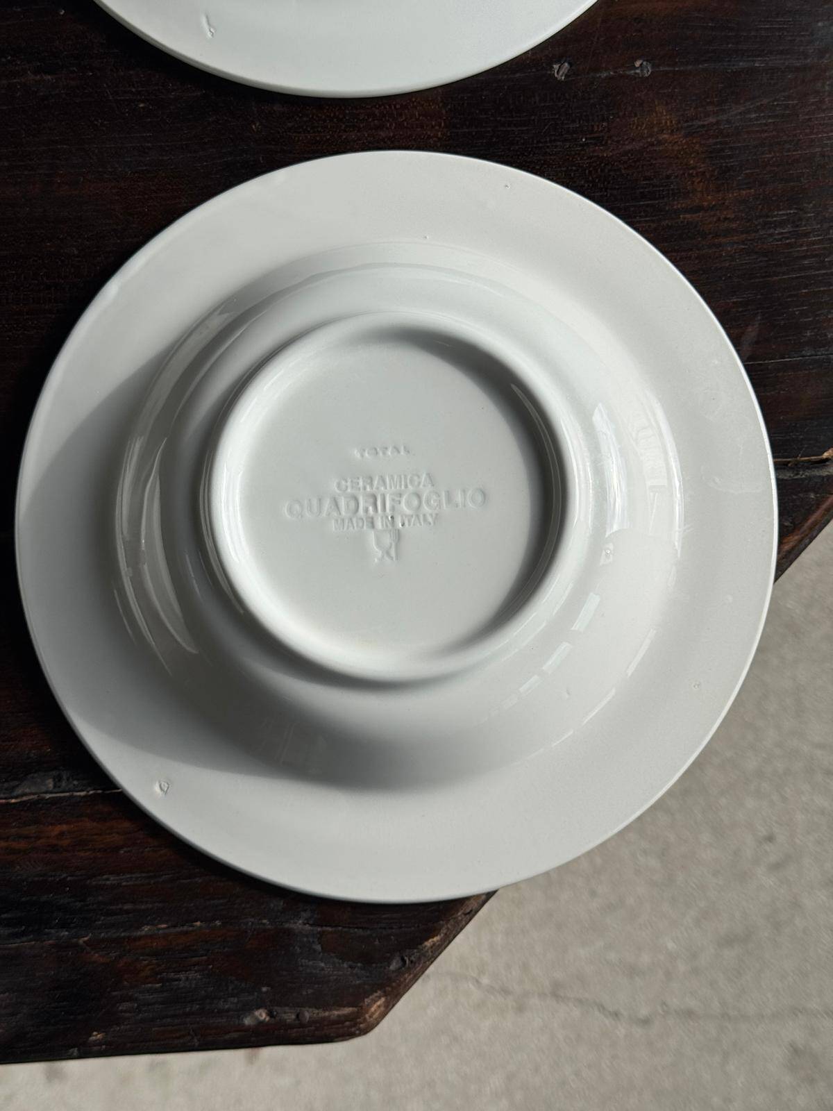 Set of 4 Italian deep plates Ceramica Quadrifoglio with blue rim D22