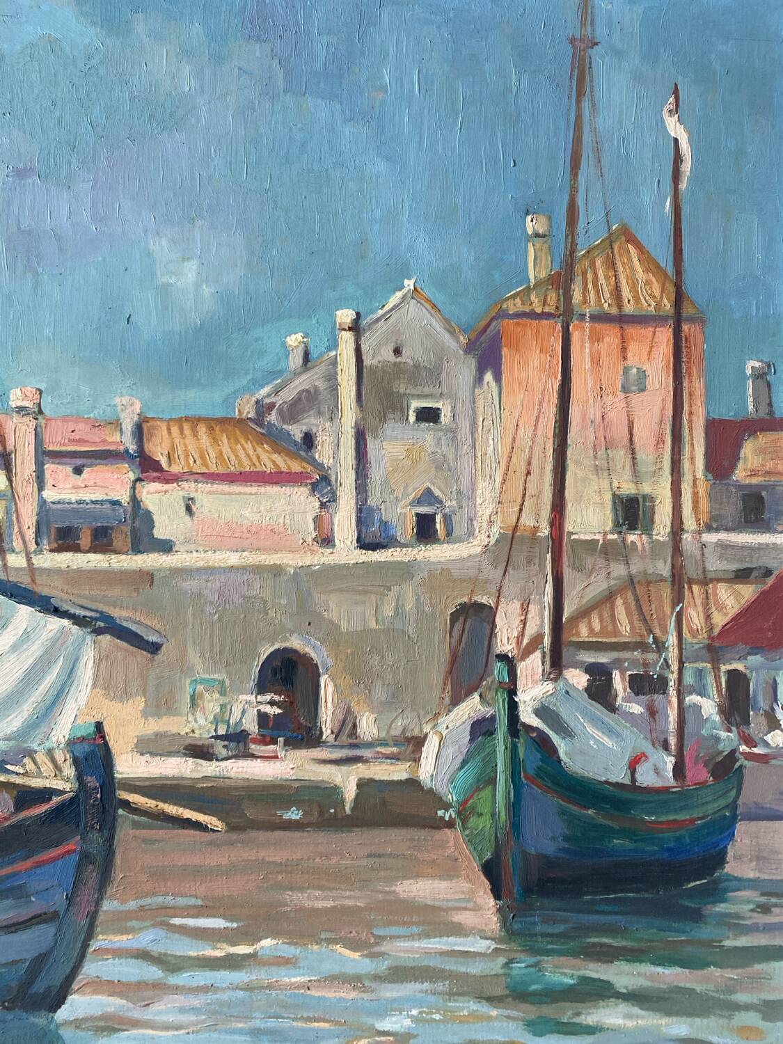 Painting of sailboats signed Francis Bott