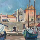 Painting of sailboats signed Francis Bott