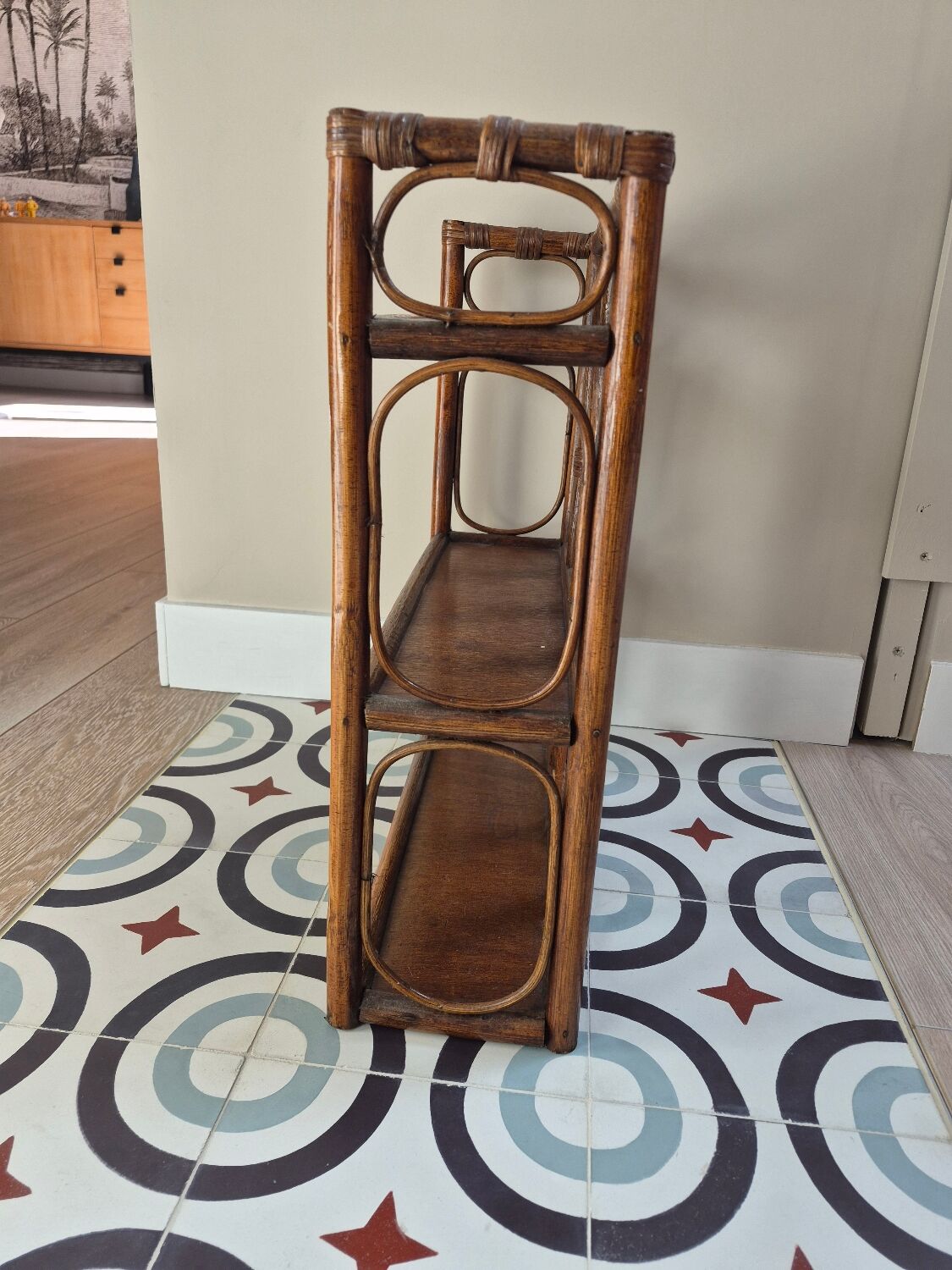 Wall shelf and rattan