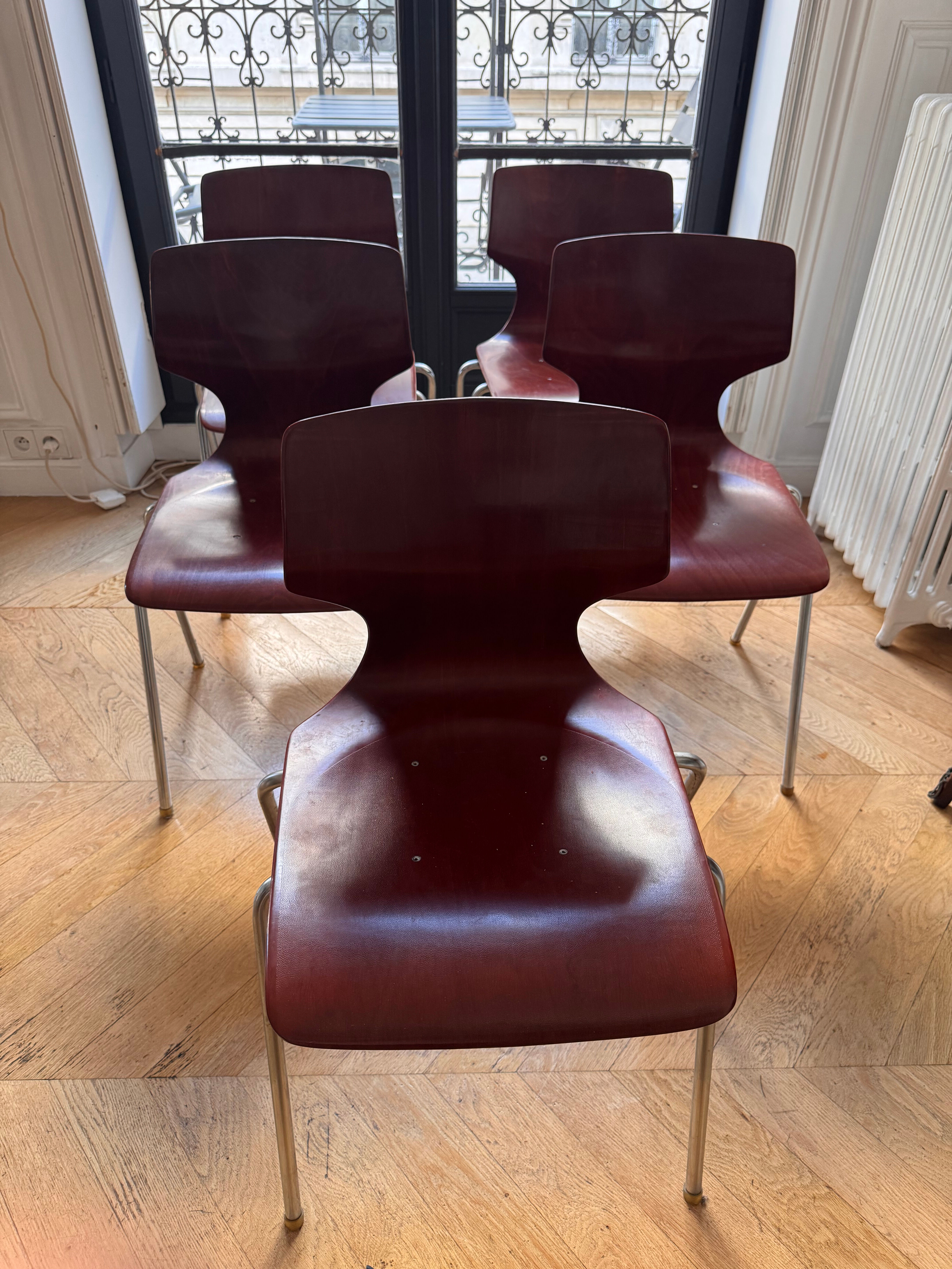 5 Flötotto Pagwood chairs, German design 1970