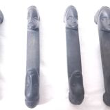 Set of six african cutlery holders carved in blackened wood