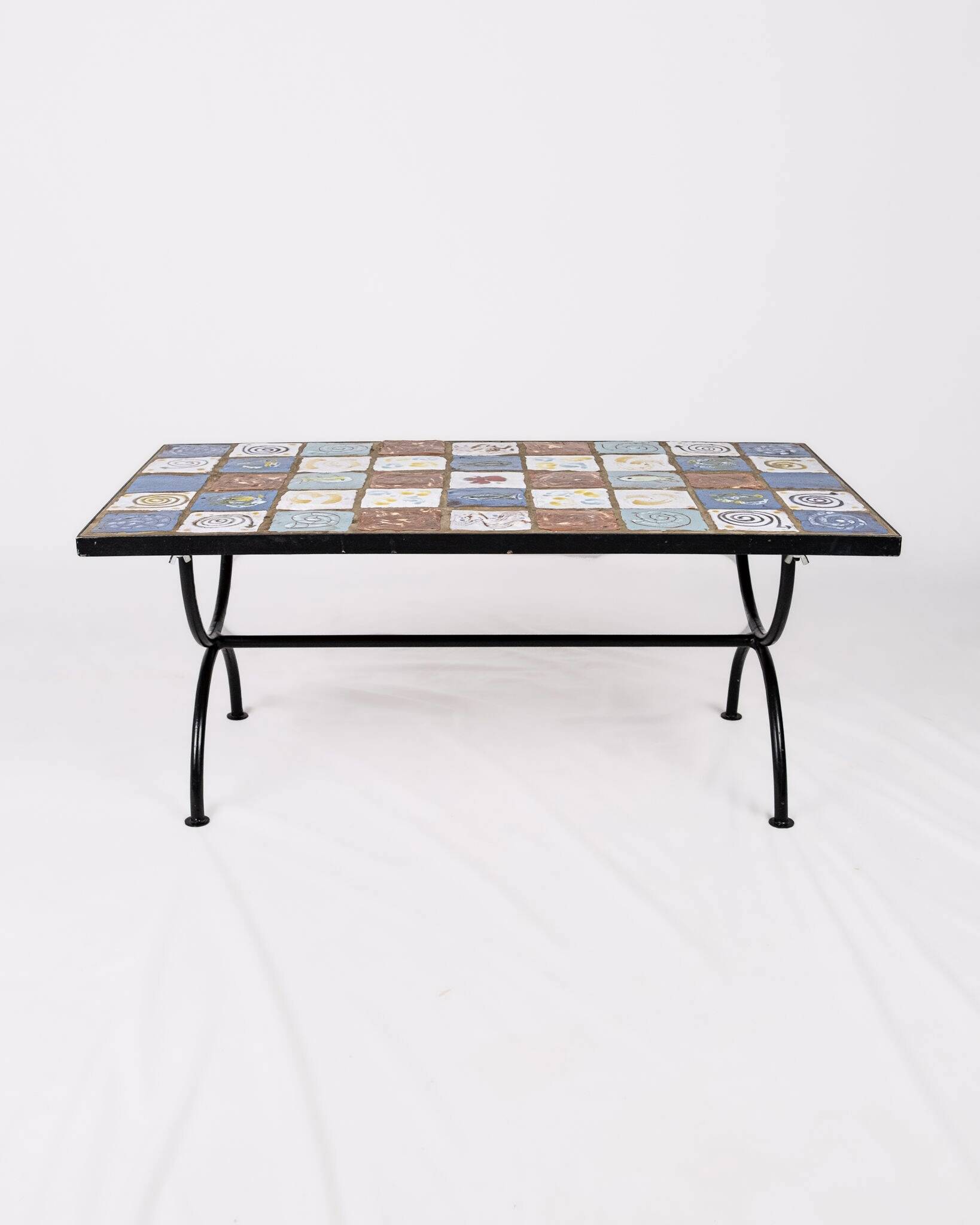 Wrought iron and ceramic coffee table, French work, 2013