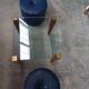 Modernist Design Side Table + 2 Blue Leather Poufs
