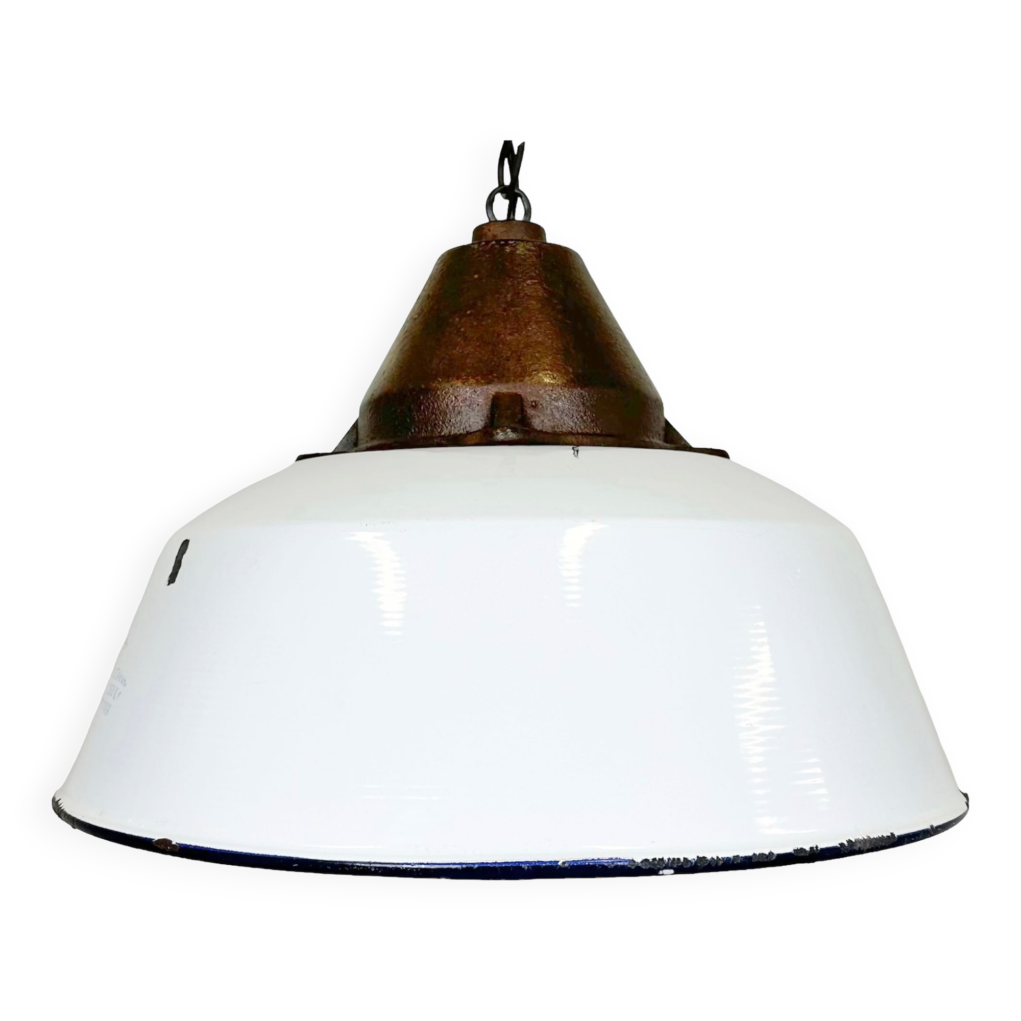 Industrial White Enamel and Cast Iron Pendant Light, 1960s