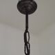 French 5 Light Mid Century Chandelier Wood Metal & Patterned Glass Shades