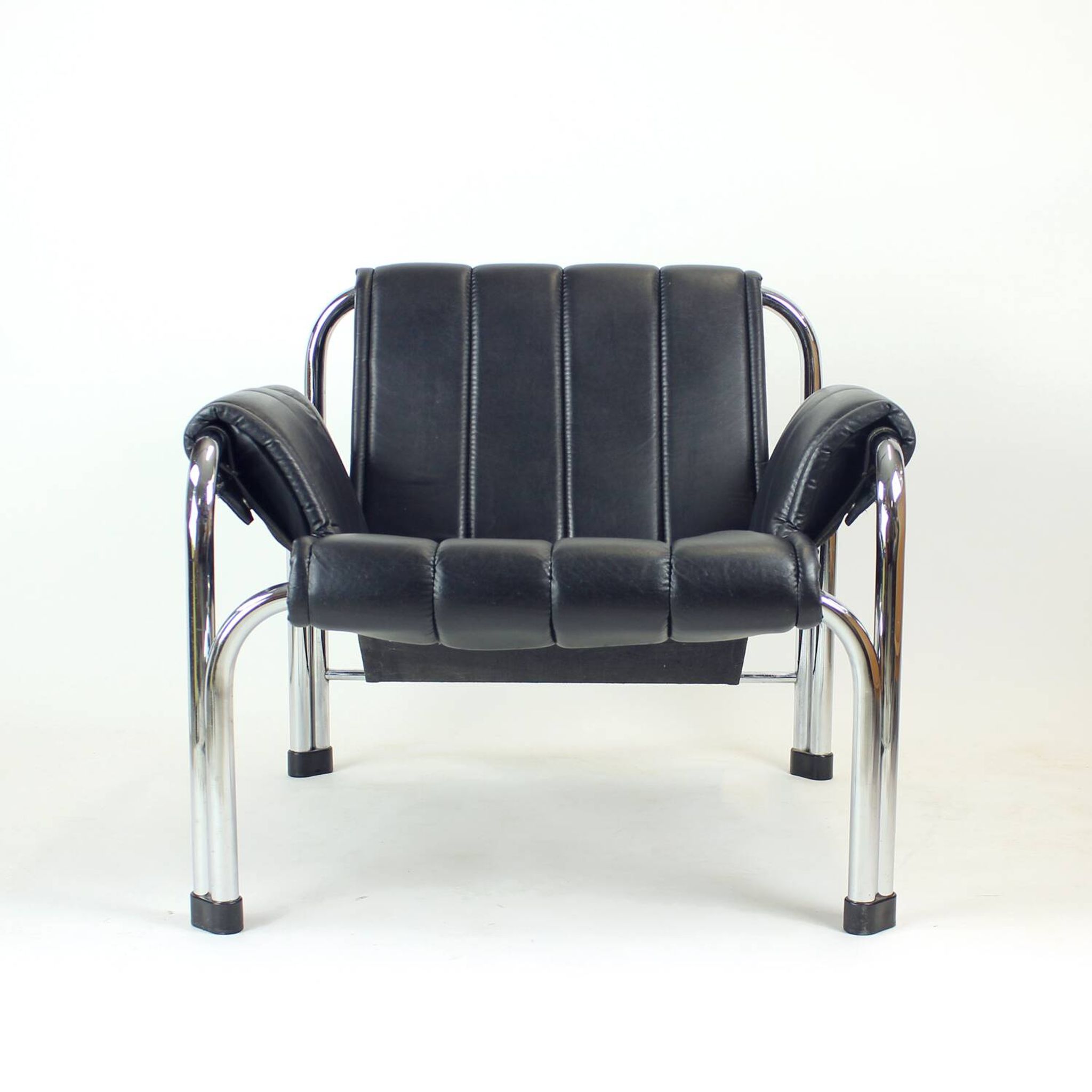 Lounge Chair By Viliam Chlebo In Chrome And Leatherette, Kodreta 1980s