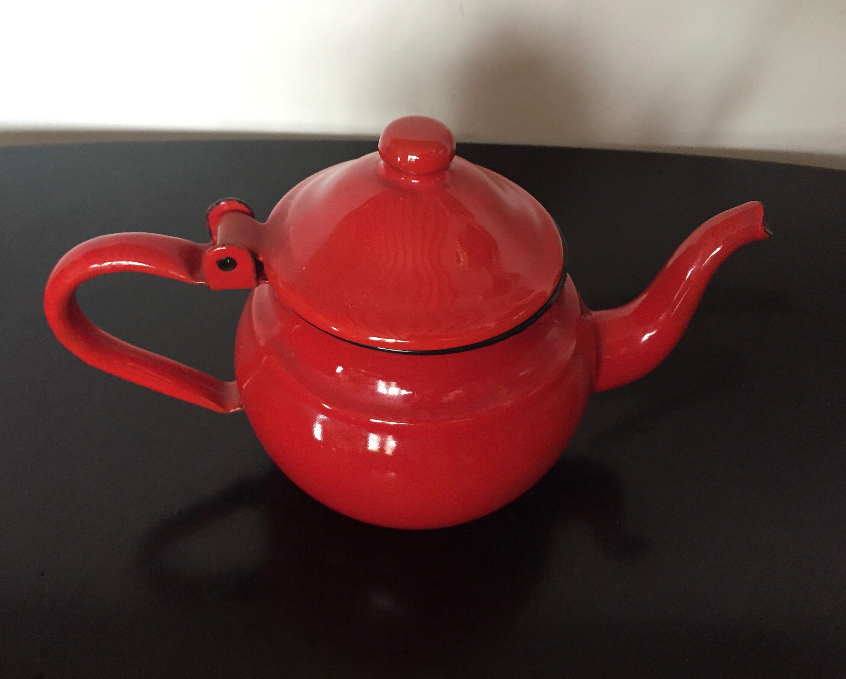 Red enamel teapot