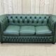 Chesterfield sofa in green leather 3 places from the 80s