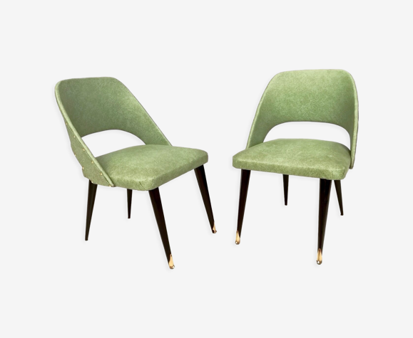 Paire de chaises d’appoint skai vintage avec pieds en bois ébonisé, italie