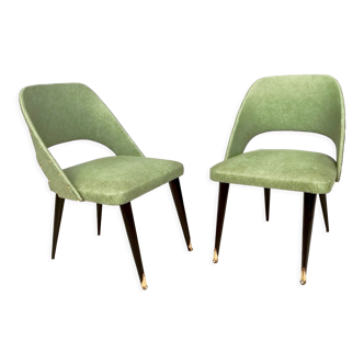 Paire de chaises d’appoint skai vintage avec pieds en bois ébonisé, italie