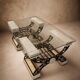 Travertine table with wrought iron, Italy circa 1980.