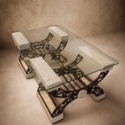 Travertine table with wrought iron, Italy circa 1980.