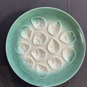 Niderviller sea-green earthenware oyster plates, set of 10 + dish