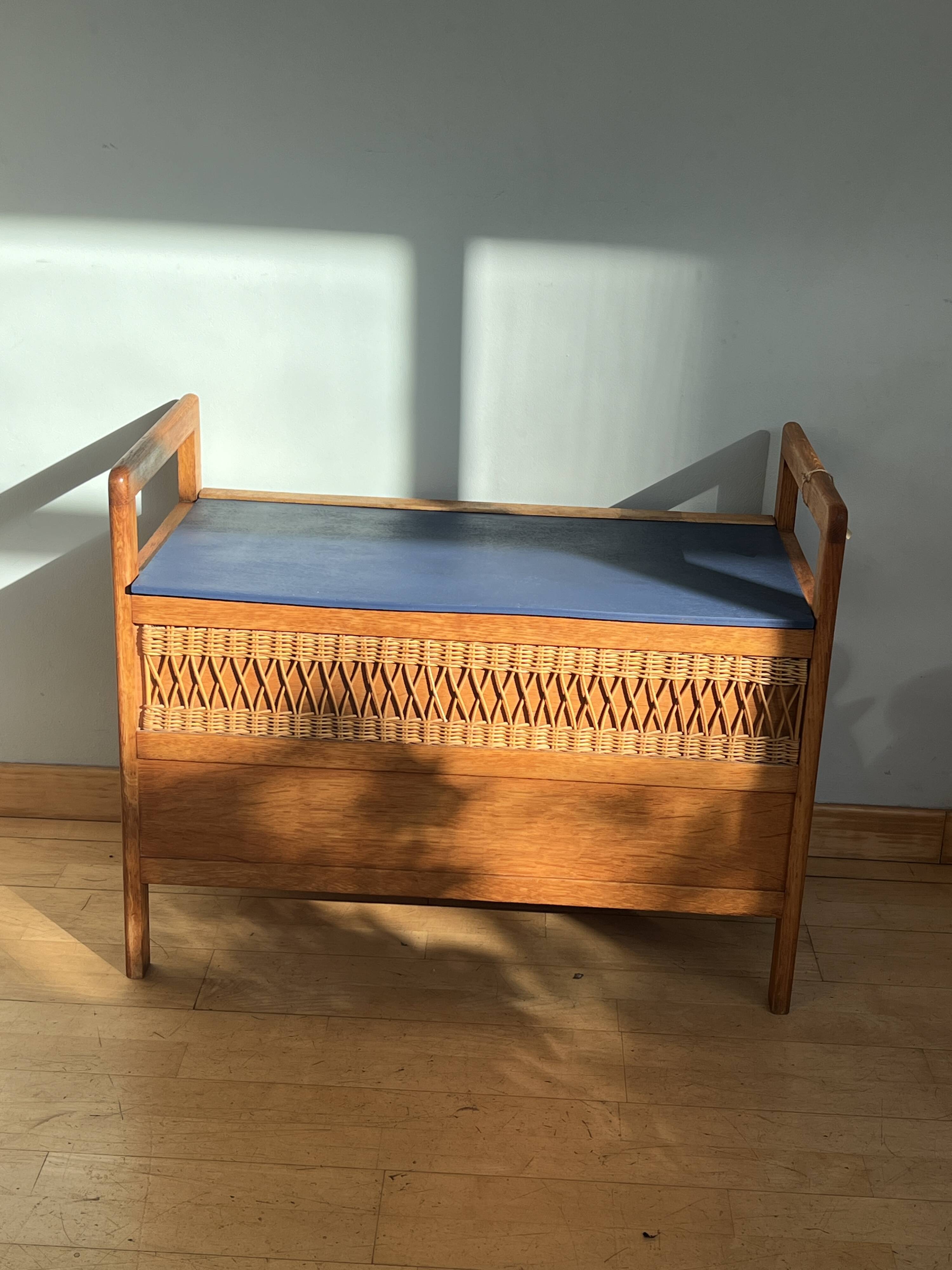 Vintage wooden and rattan toy chest