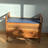Vintage wooden and rattan toy chest