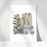 Print collage format a3. sur les toits