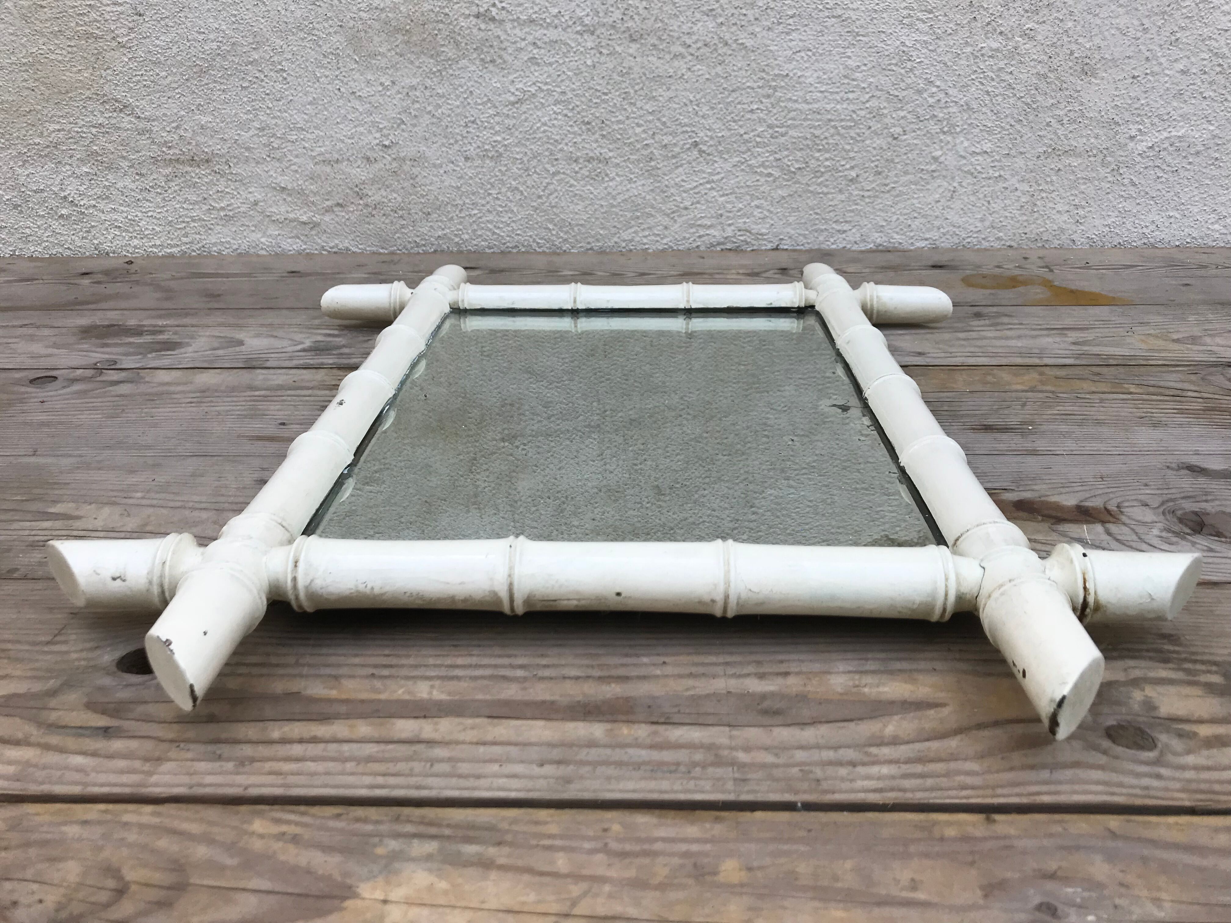 Mirror old wood bamboo 60s - 53x44cm