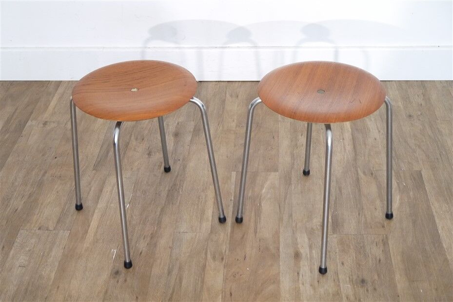 Pair of Danish teak and metal stools 1960
