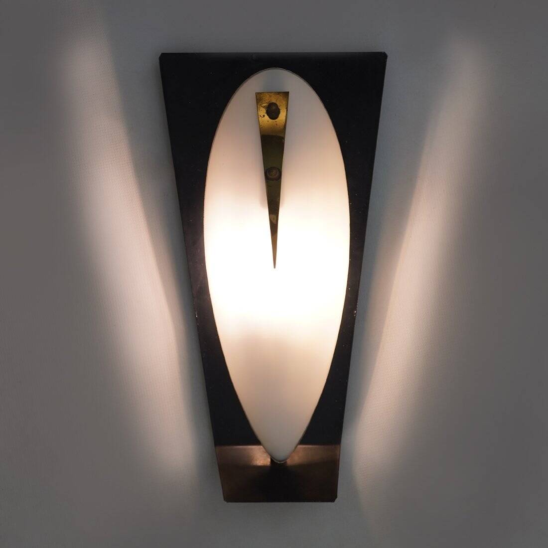 Vintage wall sconces in opaline glass and brass, 1950s, set of 2.