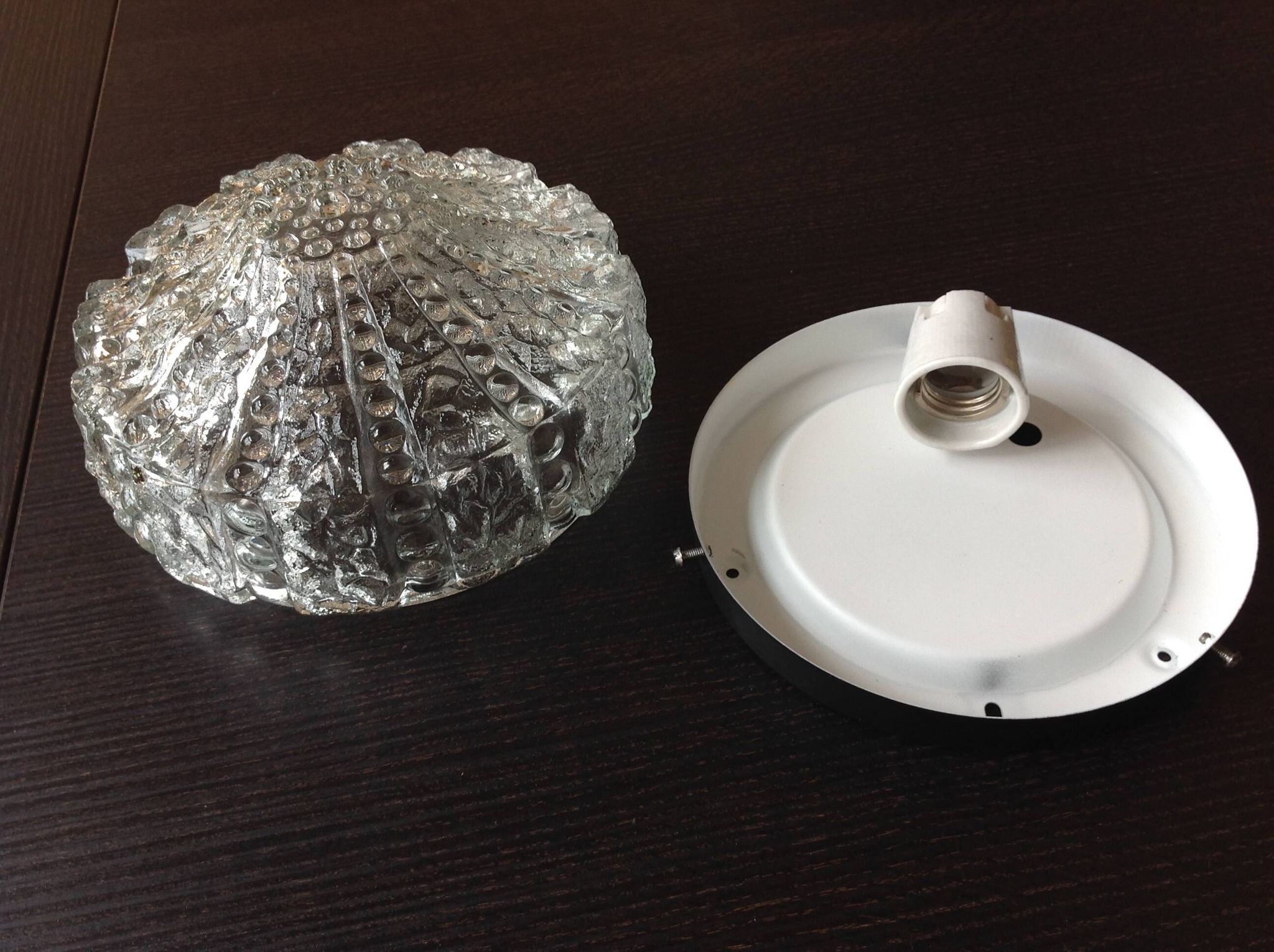 Plafonnier rond en verre bullé  / vintage années 60-70