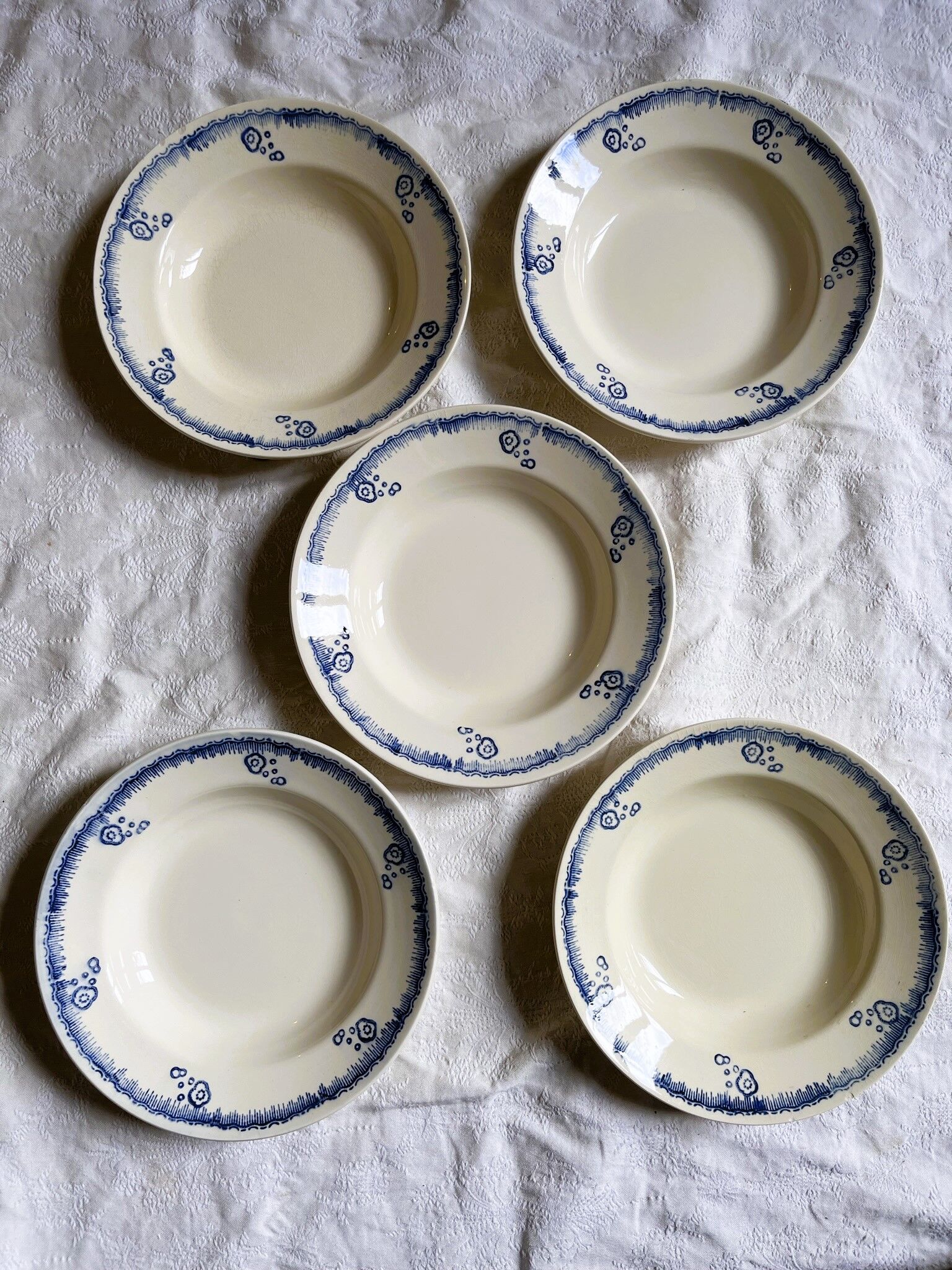 5 hollow plates in vintage Longwy earthenware - Tunis model
