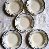 5 hollow plates in vintage Longwy earthenware - Tunis model