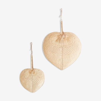 Set of two rattan bamboo wall fans
