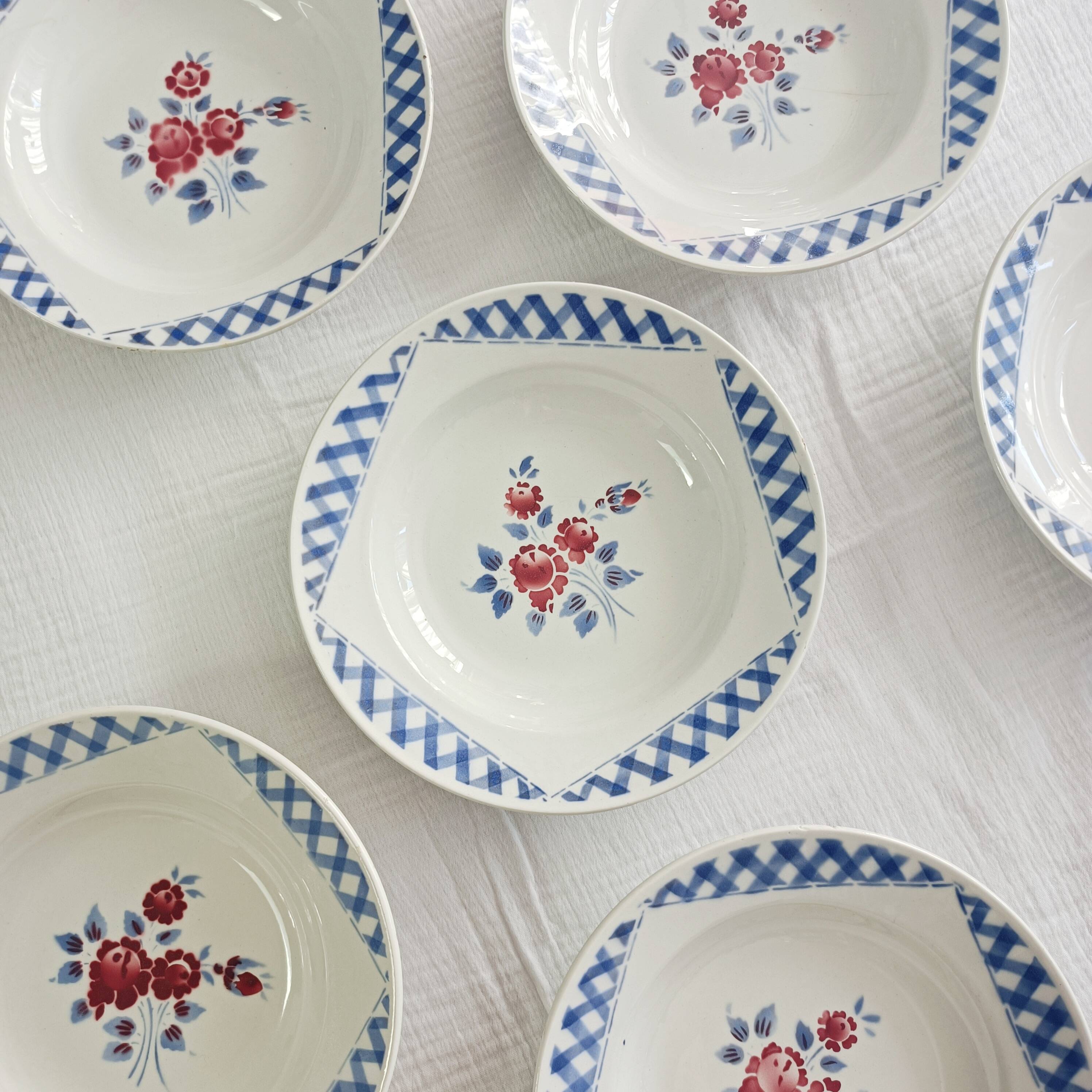 Set of 6 Lunéville K&G soup plates, Henri decor
