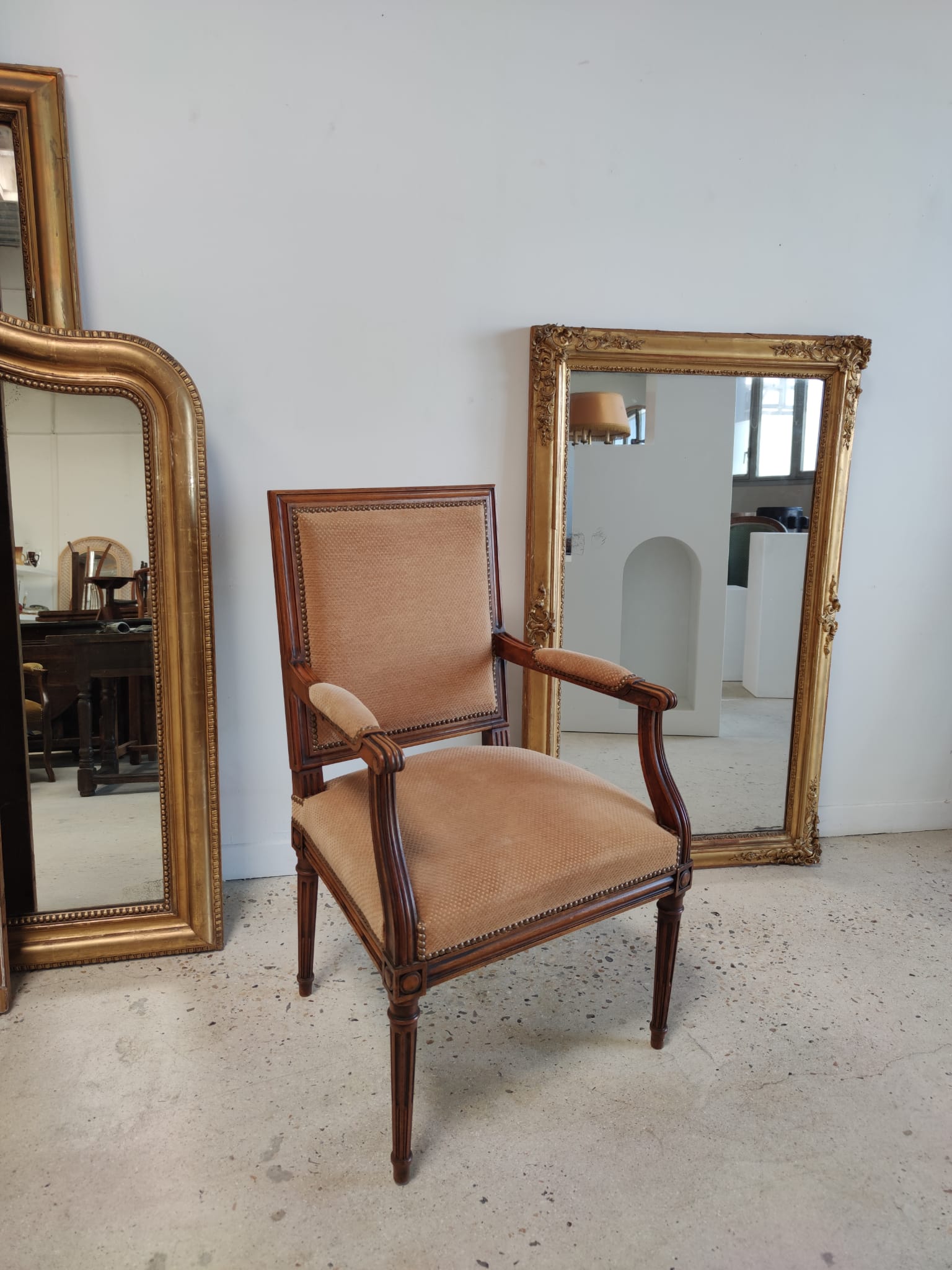 Rectangular golden mirror moldings plant motifs nineteenth H: 130cm