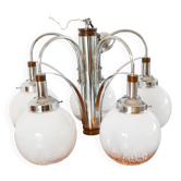 Chandelier Gaetano Sciolari, 5 lights, in Murano glass, Opaline and Amber, 1970.